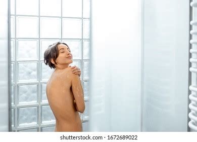 Beautiful Naked Woman Taking Shower Home Stock Photo 1672689022