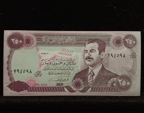 Wnh Notes Iraq Middle East Asia 250 Dinars 1992 Saddam Hussein Duit