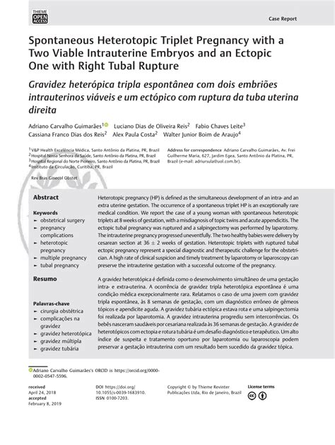 Pdf Spontaneous Heterotopic Triplet Pregnancy With A Two Viable