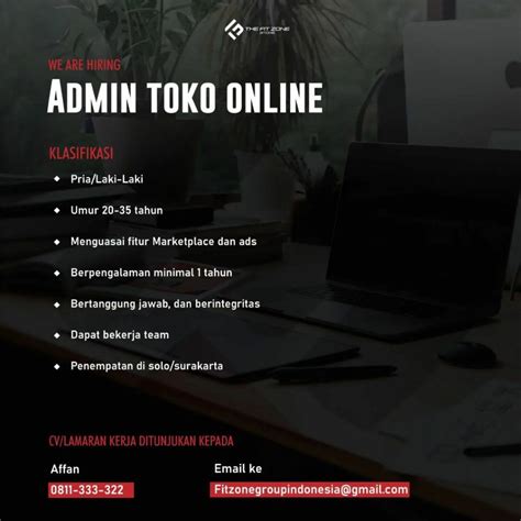 Lowongan Kerja Februari Admin Toko Online The Fit Zone Store Di