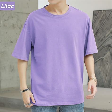 Jual Baju Kaos Oversize Warna Ungu Lilac Lengan Pendek Polos O Neck