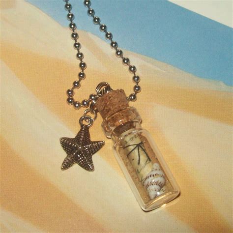 Message In A Bottle Necklace Sand And Seashell W Starfish Etsy