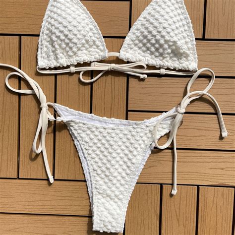 Sexy O Ring String Cheeky Popcorn Triangle Brazilian Two Piece Bikini