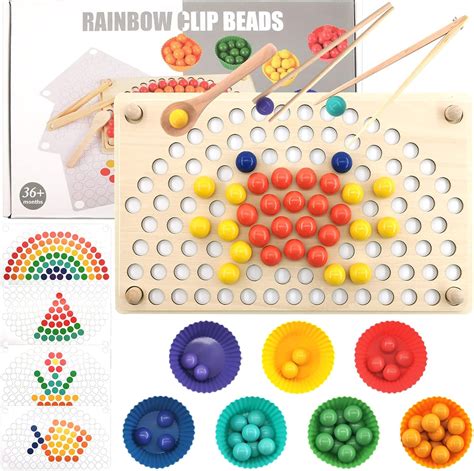 Shinybox Montessori Jouets en Bois Jeu de Société Jeu de Clip Perles