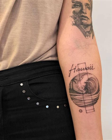 Hawaii Beach And Wave Tattoo On The Innner Forearm