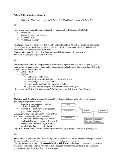 Aantekeningen Arbeids En Organisatiepsychologie College 1 2 Arbeid