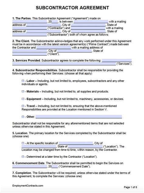 Subcontractor Agreement Template Pdf Word