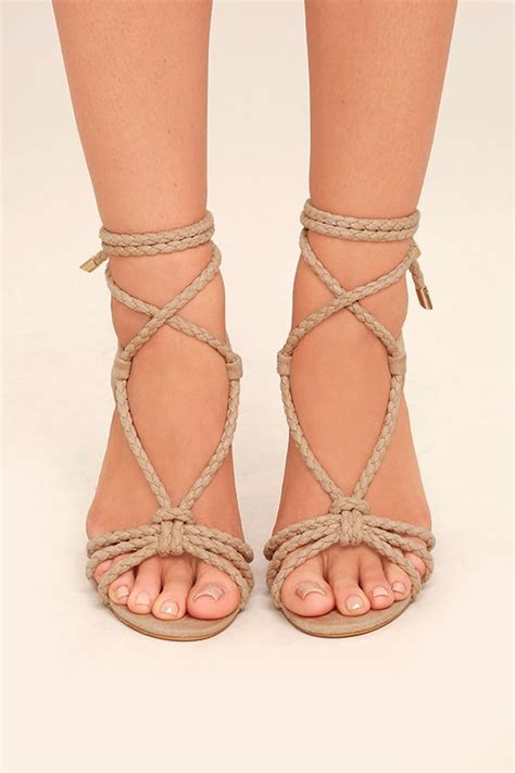 Chic Nude Suede Heels Lace Up Heels Braided Heels