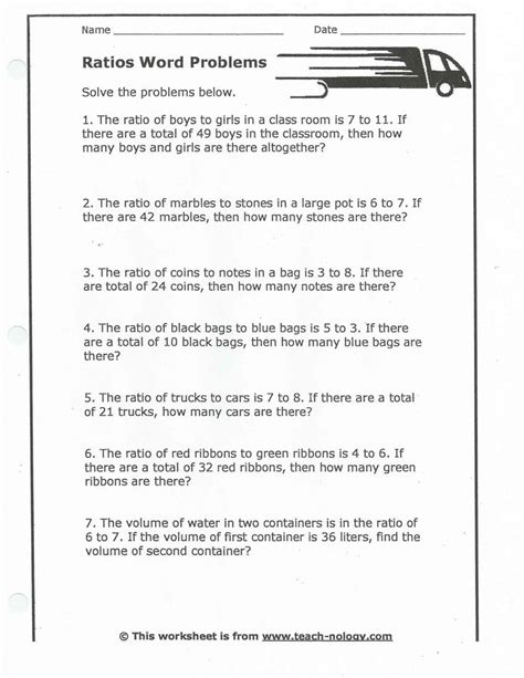 Grade Ratio Word Problem Work Worksheets