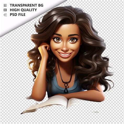 Mulher Latina Estudando Desenho Animado Em 3d Fundo Branco PSD Premium