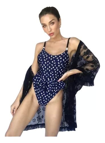 Malla Bikini Negra Clasica Enteriza Entera Peplum Volado