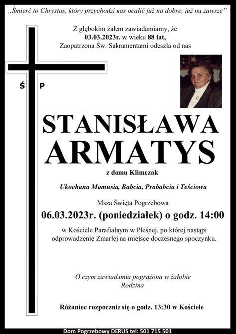 Śp Stanisława Armatys A W Derus Usługi Pogrzebowe Tarnów