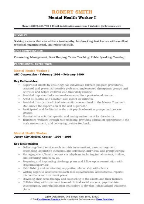 Mental Health Worker Resume Samples Qwikresume