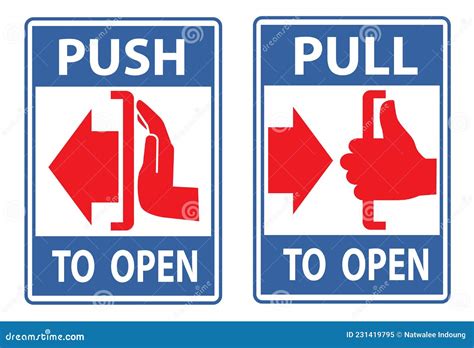 Push And Pull To Open Door Signs Cartoon Vector