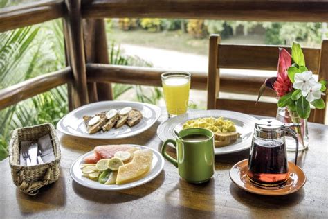 Café Da Manhã Americano Delicioso Café Sumo De Laranja Frutas