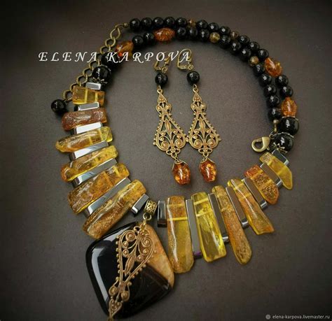 Колье с янтарем, гематитом и агатом. купить подарок в интернет-магазине ...
