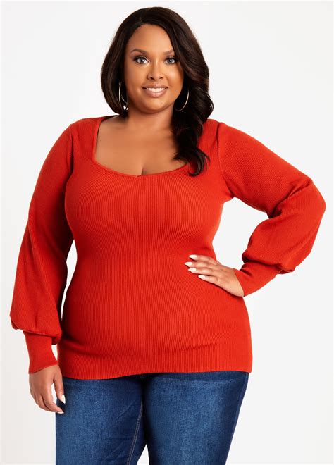 Cute Plus Size Knitwear Sweetheart Neck Balloon Sleeve Fitted Sweaters