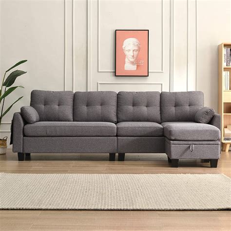 Brunswick Large 4 Seater Storage Chaise Sofa In Dark Grey Daals