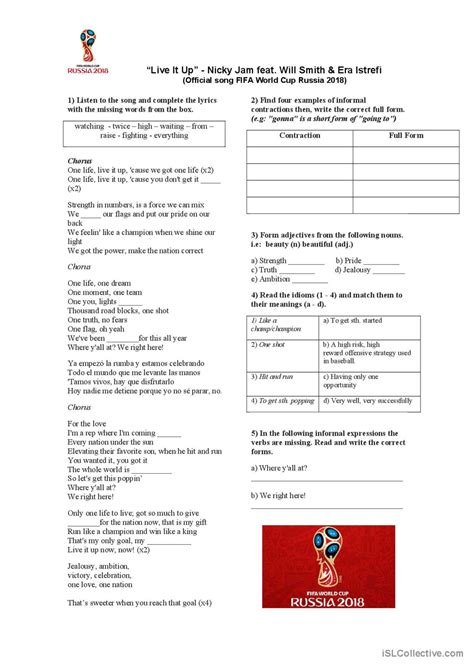 “Live It Up” - (Official song FIFA W…: English ESL worksheets pdf & doc