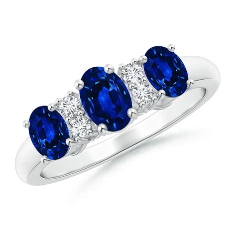 Oval Three Stone Sapphire Engagement Ring With Diamonds Angara