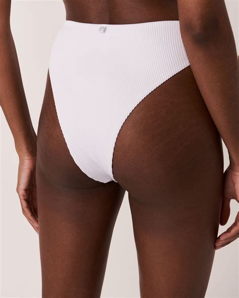 La Vie En Rose White Rib Recycled Fibers High Waist Thong Bikini Bottom