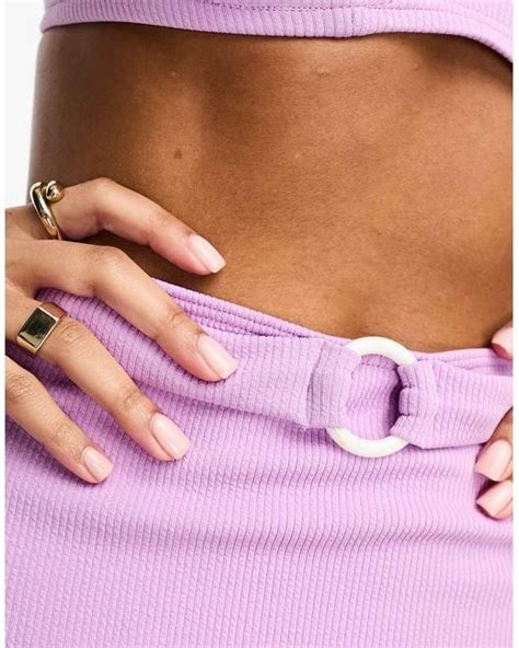 Peek Beau Fuller Bust Exclusive High Waist High Leg Bikini Bottom With Belt Detail In Pink