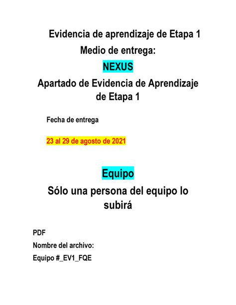 Lineamientos De Entrega De Evidencia De Aprendizaje Etapa 1 Evidencia