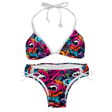 Graffiti Swim Suit Bikini Sets With Detachable Sponge Adjustable Strap Two Pack Versatile