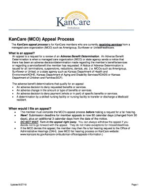 Fillable Online Kancare Mco Appeal Process Fax Email Print Pdffiller