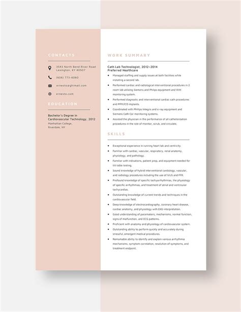 Cath Lab Technologist Resume in Word, Pages - Download | Template.net