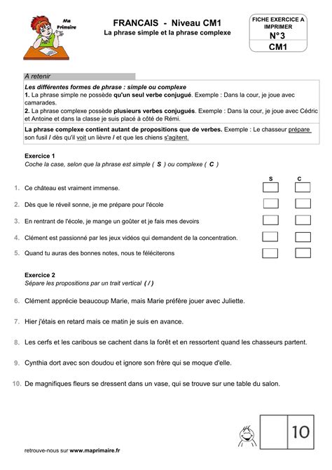 Cm Francais Phrase Simple Phrase Complexe Fiche