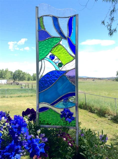 Large Stained Glass Garden Stake Yard Art Etsy Moderne