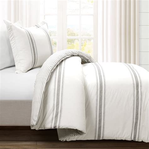 Lush Decor Farmhouse Cotton Bedding Grey Stripe 3 Piece King Comforter