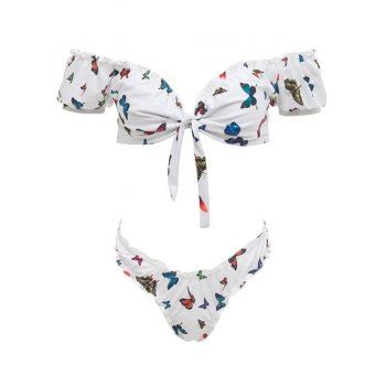 Emmiol Kostenloser Versand Schmetterling Bikini Set mit hoher Taille Weiß S von Bikinis im