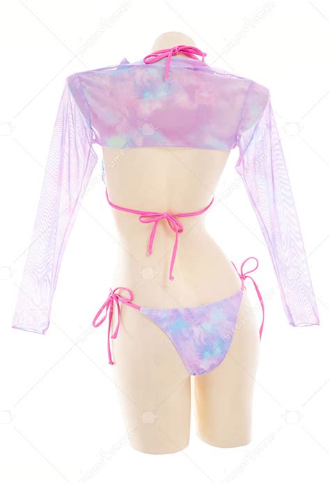 Tie Dyed Swimsuits Colorful Heart Print Bathing Suits With Cover Up Bikini Sets For Sale