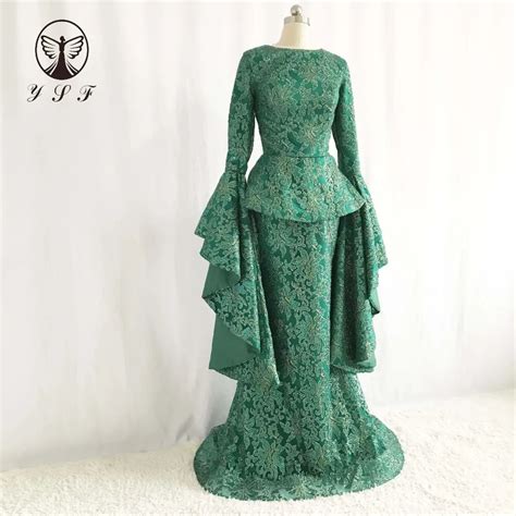 Vestido De Noche Sencillo Pero Elegante Verde Cuello Redondo Encaje