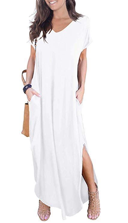 Grecerelle Womens Casual Loose Pocket Long Dress Short Sleeve Split