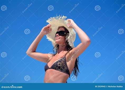 Femme Sexy Dans Le Bikini Et Le Chapeau Photo stock Image du paréos ciel 2929942