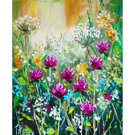 Meadow Painting Floral Original Art Flowers Wall Art Impasto Etsy