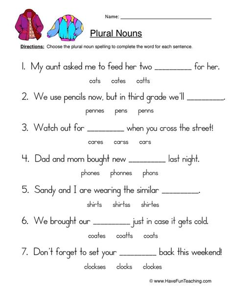 Plural Noun Worksheet First Grade