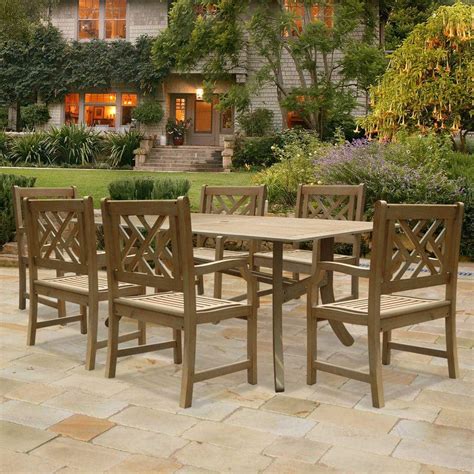 Vifah Renaissance Acacia 7 Piece Patio Dining Set With 35 In W Table And Herringbone Back