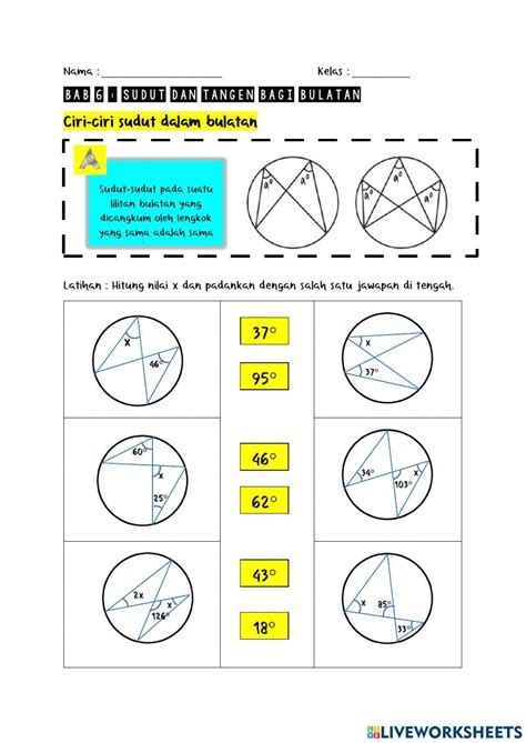 Ciri Ciri Sudut Dalam Bulatan 1 Worksheet Live Worksheets