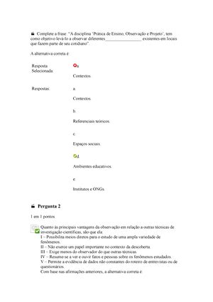 Questionario I Unidade I Ciencias Sociais UDESC 2019