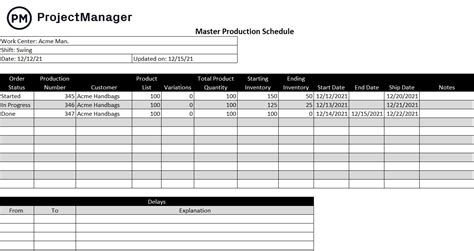 Production Schedule Template for Excel (Free Download)