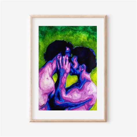 Nude Guys Kissing Gay Art Watercolor Art Print Same Sex Couple Etsy
