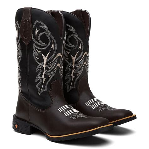 Bota Texana Country Masculina Couro Cano Alto Bico Quadrado Bota