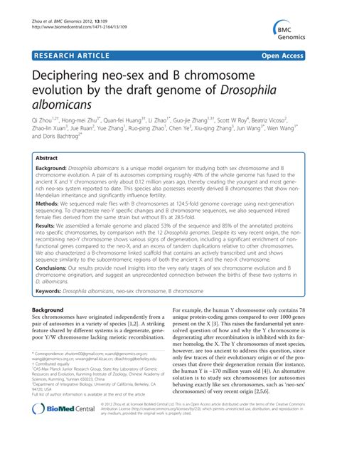PDF Deciphering Neo Sex And B Chromosome Evolution By The Draft Genome Of Drosophila Albomicans