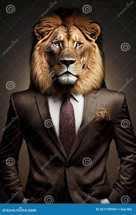 Anthropomorphic Lion Head Portrait In Elegant Business Suit Generative