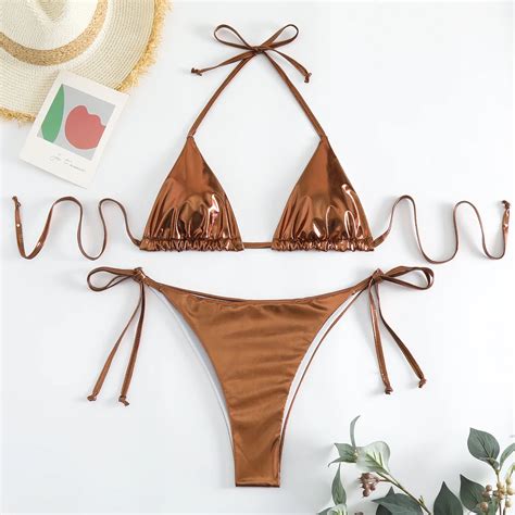 Conjunto de Bikini de estilo brasileño para mujer traje de baño de dos piezas con realce color