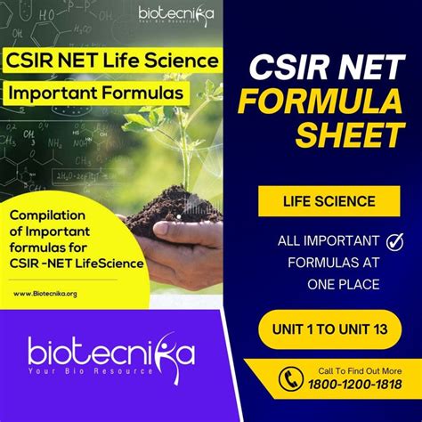 CSIR NET Life Science Formula Sheet PDF Download — BioTecNika Store